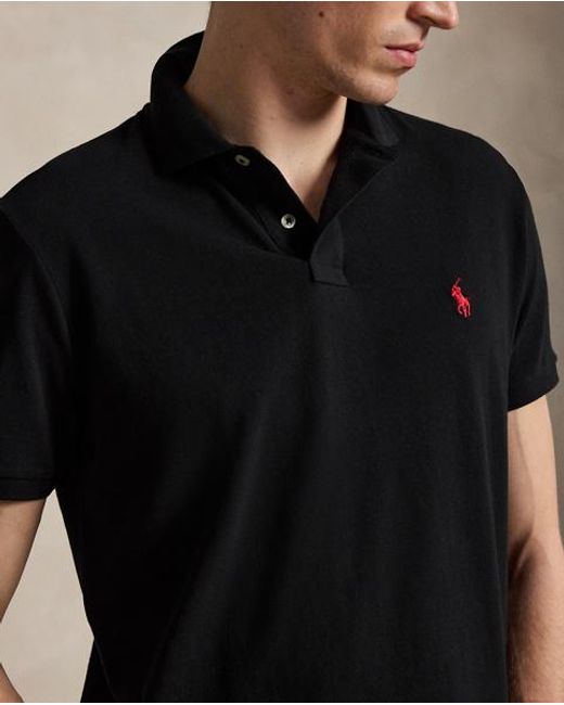 Polo Ralph Lauren Black Custom Slim Fit Mesh Polo for men