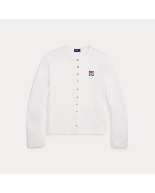 Polo Ralph Lauren White Logo Flag French Terry Cardigan