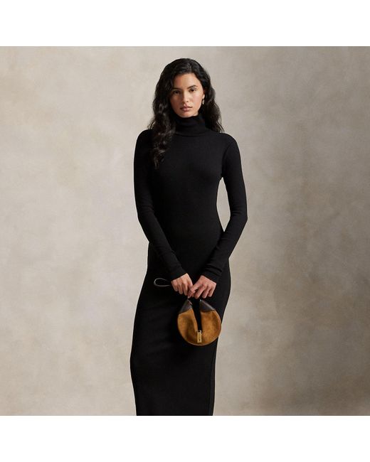 Polo Ralph Lauren Rib-Knit Roll Neck Dress in Black | Lyst UK