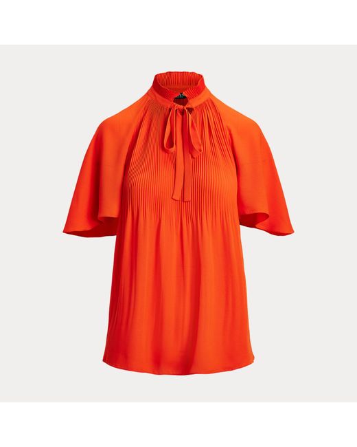 Ralph Lauren Red Plissierte Georgette-Bluse