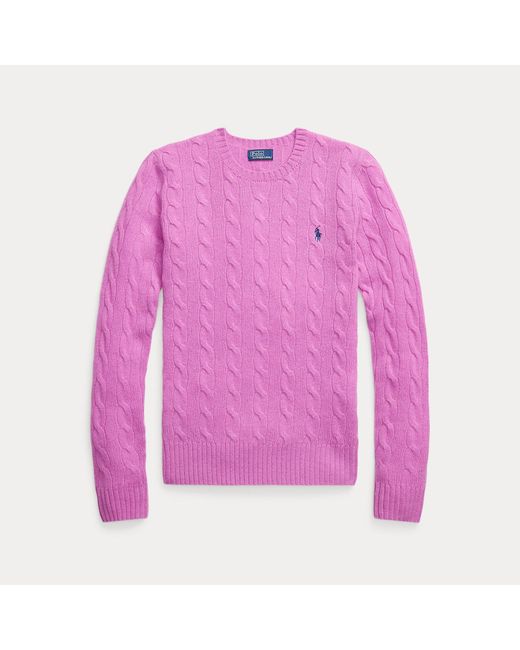 Polo Ralph Lauren Pink Cable Wool-Cashmere Crewneck Jumper