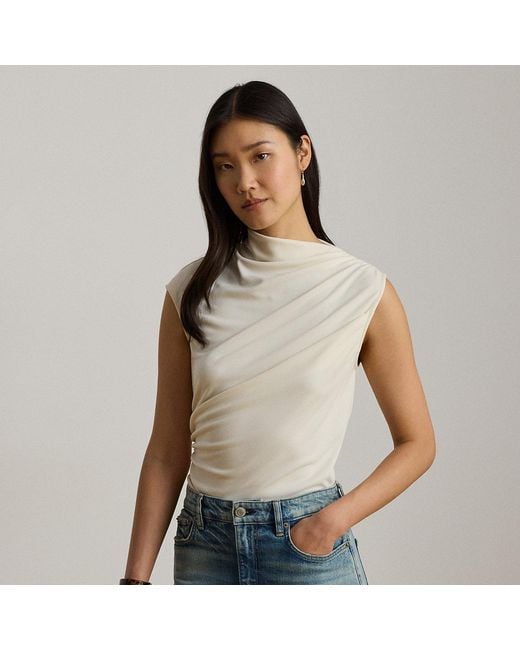 Ralph Lauren Natural Shirred Stretch Jersey Mockneck Top