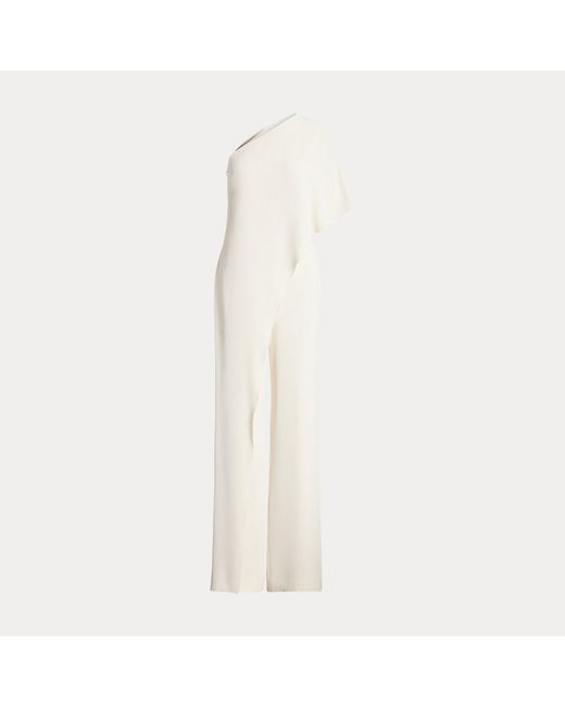 Ralph Lauren Natural Cape Georgette One-Shoulder Jumpsuit