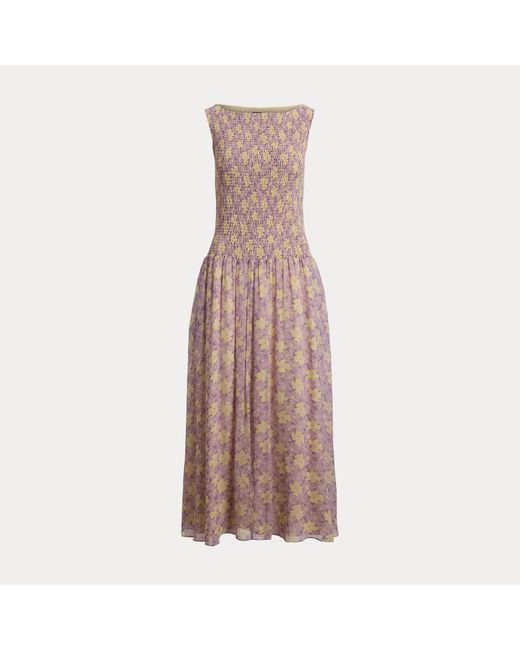 Polo Ralph Lauren Brown Floral Smocked Crinkled Dress