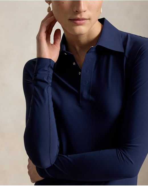 Ralph Lauren Blue Slim Fit Performance Long-Sleeve Polo