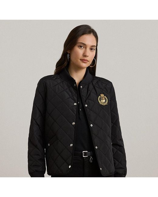 Ralph Lauren Black Crest-patch Quilted Bomber Jacket