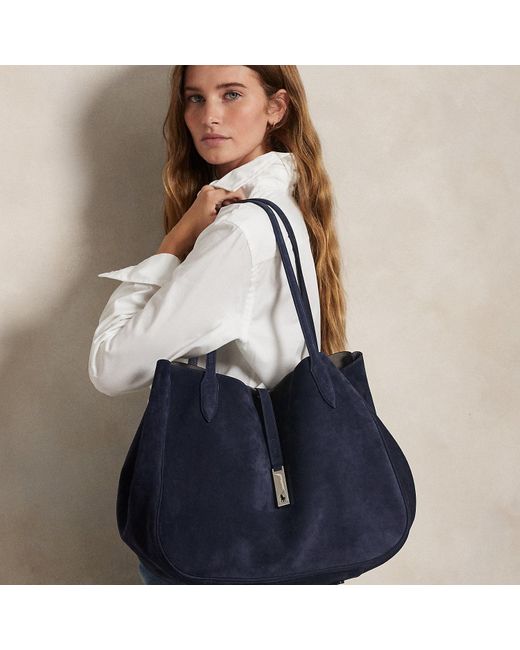 Polo Ralph Lauren Blue Polo Id Suede Large Tote