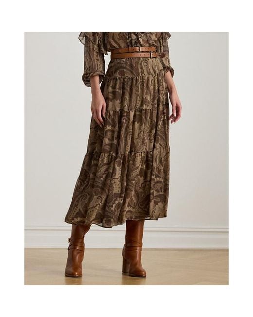Ralph Lauren Brown Ralph Lauren Paisley Chiffon Tiered Skirt