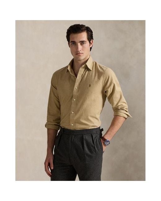 Camicia in twill tecnico Custom-Fit di Polo Ralph Lauren in Natural da Uomo