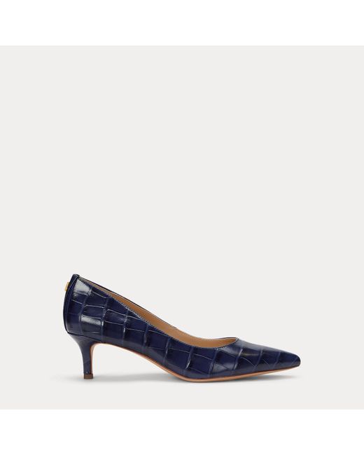 Ralph Lauren Blue Adrienne Crocodile-Embossed Leather Pump