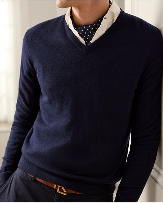 Ralph Lauren Blue Cashmere V-Neck Jumper for men