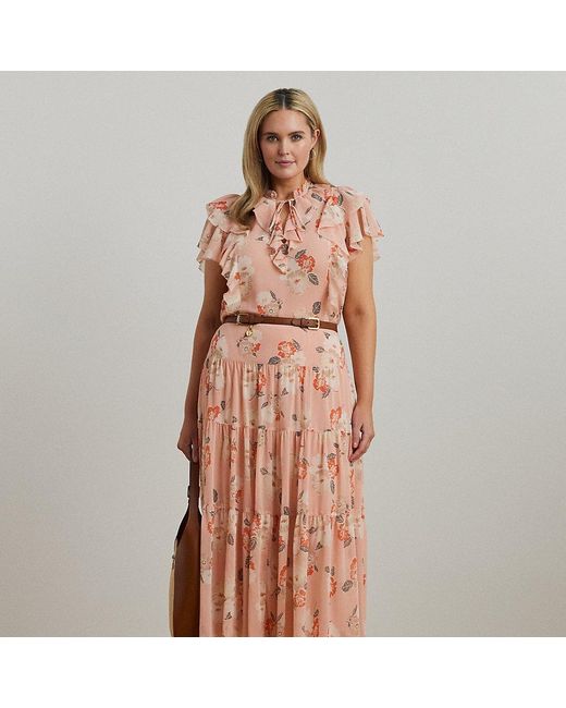 Ralph Lauren Pink Ralph Lauren Floral Crinkle Georgette Tiered Skirt