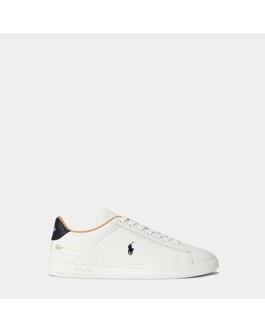 Ralph Lauren White Heritage Court Ii Leather Trainer for men