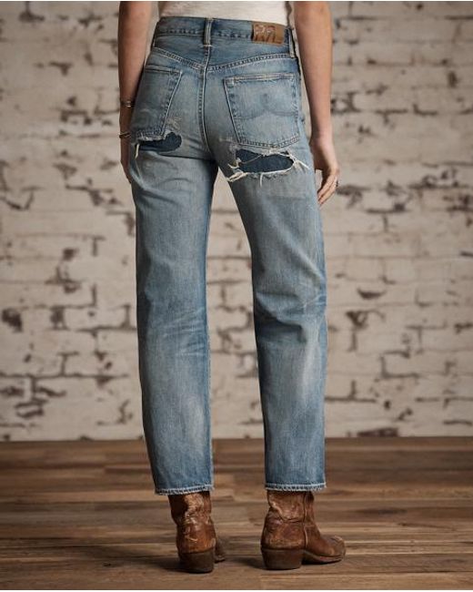 RRL Blue High Boy Fit Repaired Heyland Jean