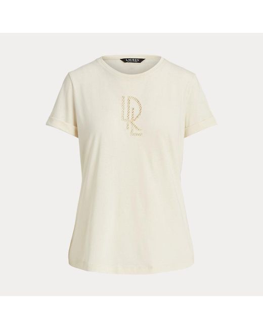 Lauren by Ralph Lauren Brown Jersey-T-Shirt mit Perlenlogo
