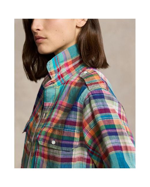 Camicia da lavoro scozzese in lino di Ralph Lauren in Blue