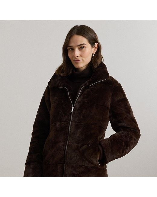 Ralph Lauren Black Quilted Faux-fur Funnelneck Jacket