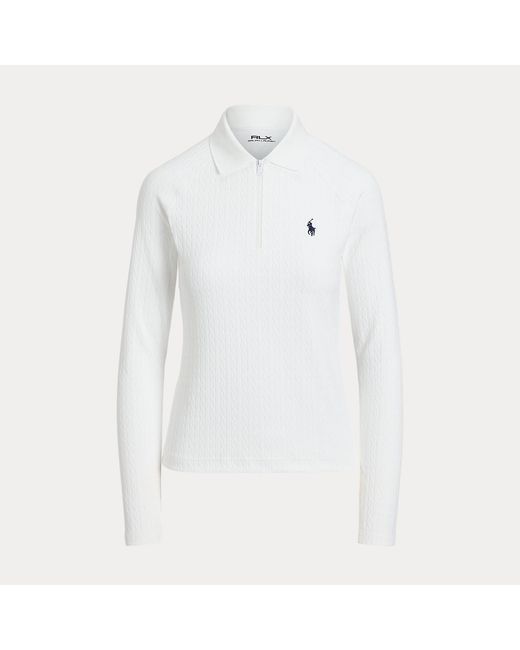 Ralph Lauren White Cable Quarter-Zip Long-Sleeve Polo