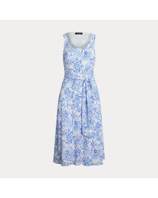 Ralph Lauren Blue Geblümtes Crêpekleid Mit Gürtel