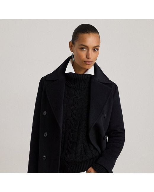 Ralph Lauren Blue Zweireihiger Mantel Mit Oversize-Kragen