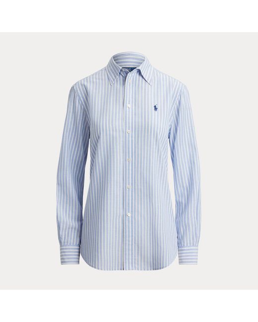 Polo Ralph Lauren Blue Classic Fit Striped Cotton-Linen Shirt