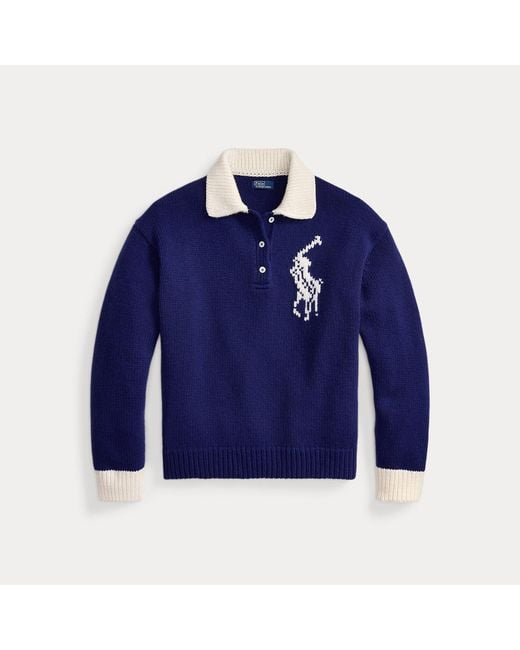 Polo Ralph Lauren Blue Big Pony Wool Rugby Jumper