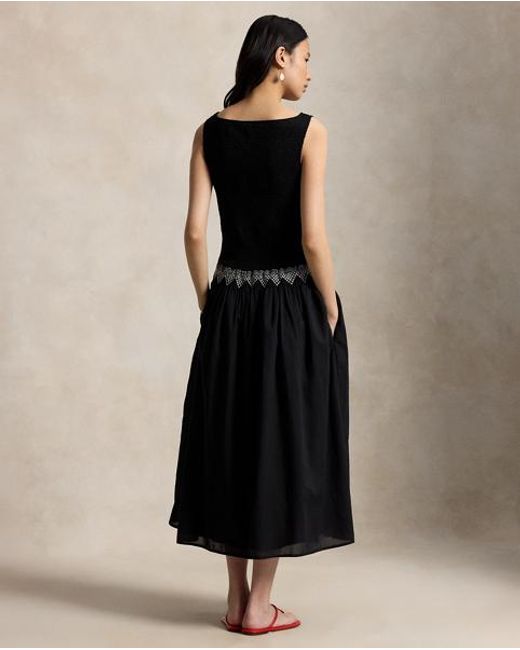 Ralph Lauren Blue Smocked Cotton Voile Dress