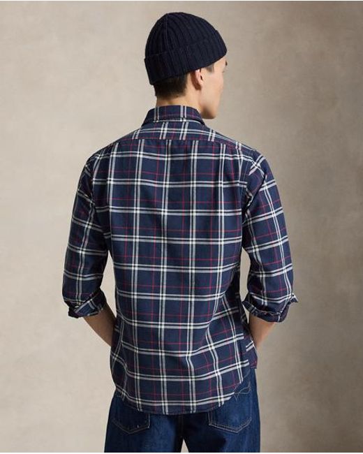 Polo Ralph Lauren Blue Custom Fit Plaid Oxford Shirt for men