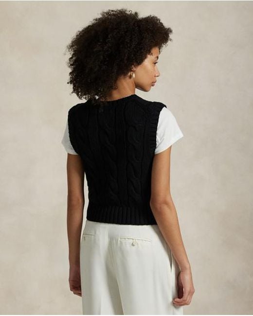 Polo Ralph Lauren Black Cable-Knit Cotton Cropped Vest