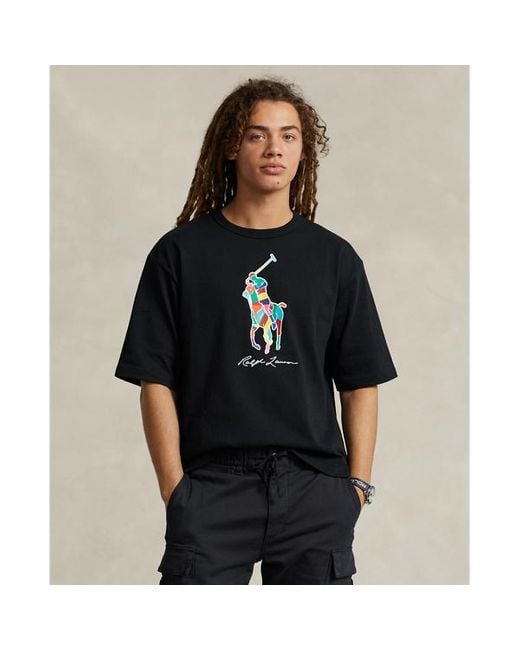 Camiseta de algodón Big Pony Relaxed Fit Polo Ralph Lauren de hombre de color Black
