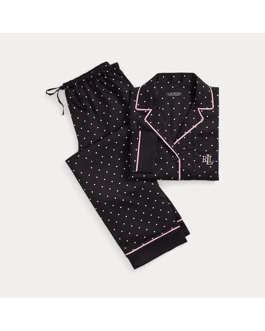 Ralph Lauren Black Polka-dot Cotton-blend Sateen Sleep Set