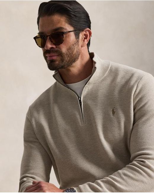 Polo Ralph Lauren Gray Mesh-Knit Cotton Quarter-Zip Jumper for men