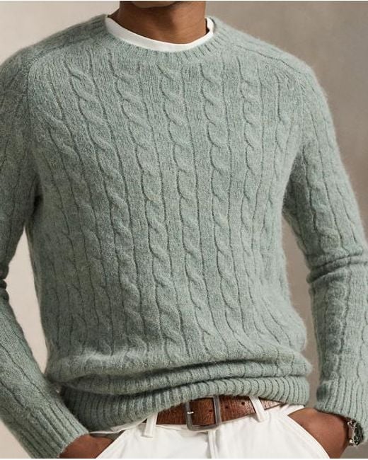 Polo Ralph Lauren Green Suede-Patch Cable-Knit Sweater for men