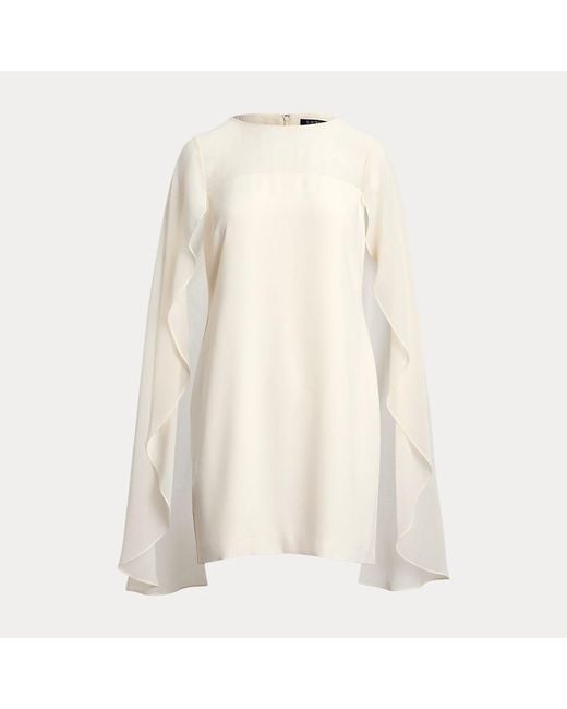 Ralph Lauren White Cape Georgette Cocktail Dress