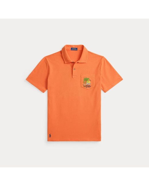 Polo Ralph Lauren Orange Standard Fit Mesh Graphic Polo Shirt for men