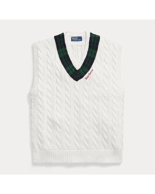 Polo Ralph Lauren White Relaxed Fit Cricket Sleeveless Jumper for men