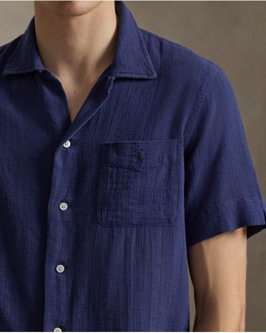 Polo Ralph Lauren Blue Classic Fit Basket-Weave Camp Shirt for men