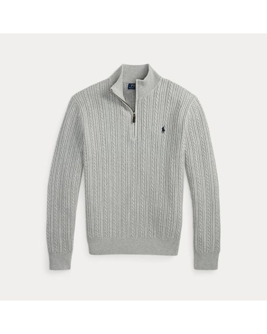 Polo Ralph Lauren Gray Cable-Knit Cotton Mockneck Jumper for men