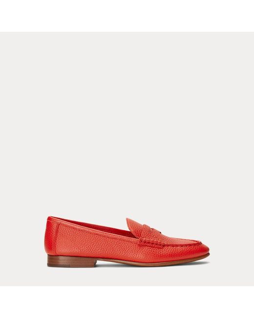 Polo Ralph Lauren Red Pebbled Leather Penny Loafer