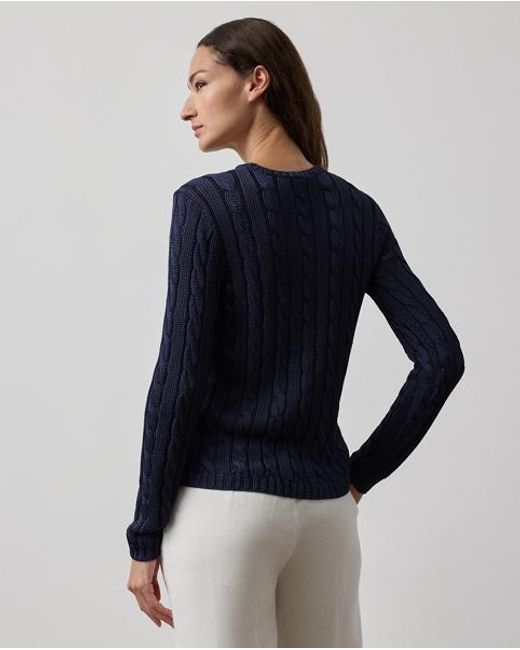 Ralph Lauren Blue Cable-Knit Silk Crewneck Sweater