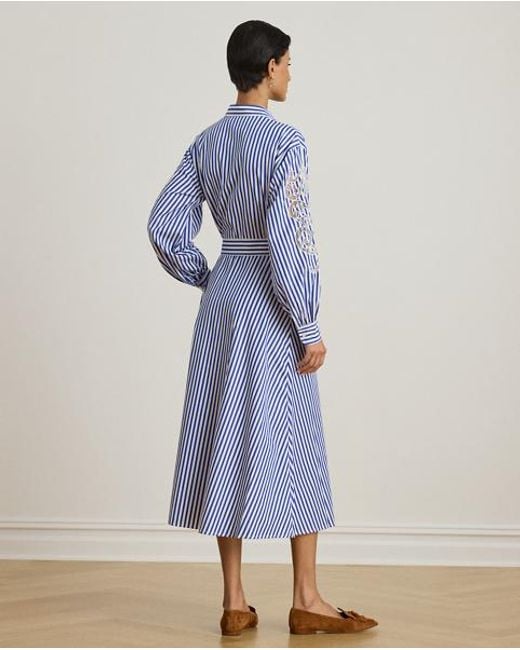 Ralph Lauren Blue Striped Eyelet Broadcloth Shirtdress