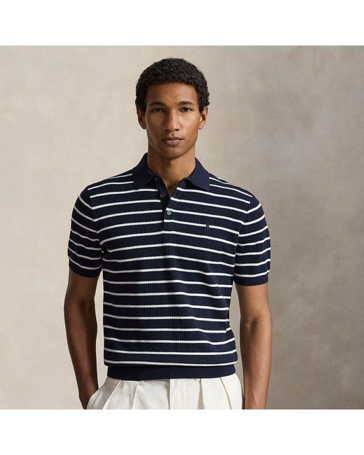 Polo Ralph Lauren Blue Striped Cotton Polo-Collar Jumper for men