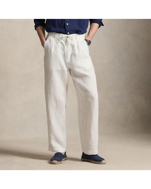 Polo Ralph Lauren White Lateef Relaxed Fit Pleated Linen Trouser for men