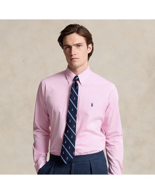Polo Ralph Lauren Pink Slim Fit Striped Stretch Poplin Shirt for men