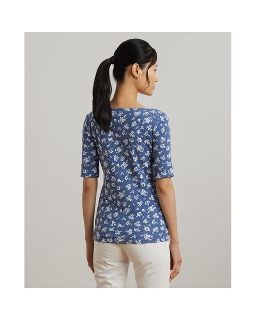 Petite - Maglietta a fiori con scollo a barchetta di Ralph Lauren in Blue