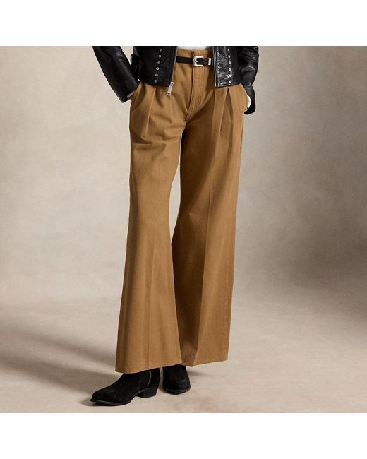 Polo Ralph Lauren Brown Pleated Cotton Wide-Leg Trouser