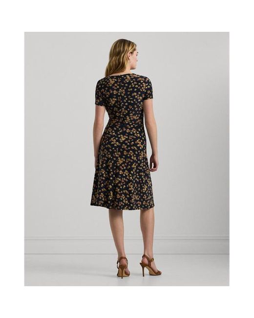 Ralph Lauren Black Floral Stretch Jersey Surplice Dress