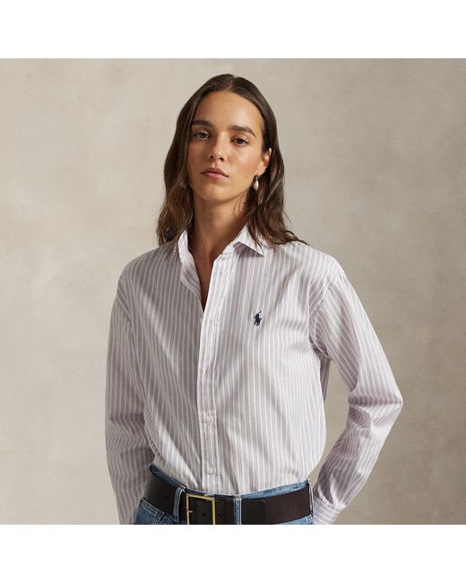 Ralph Lauren Gray Relaxed Fit Striped Cotton Shirt