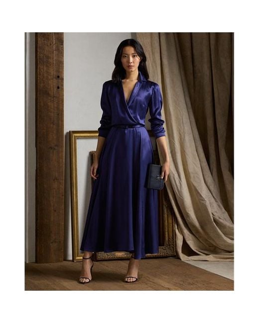 Ralph Lauren Collection Blue Ralph Lauren Aniyah Silk Satin Day Dress