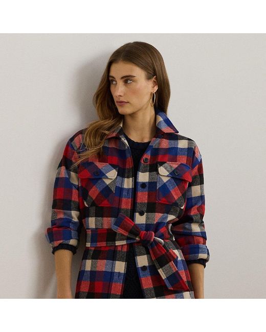 Giacca a camicia in twill con cintura di Ralph Lauren in Blue